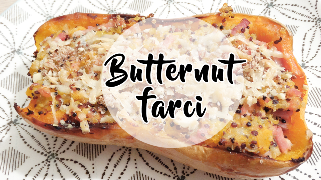 Recette simple et rapide d'un butternut farci au quinoa, lardons et parmesan (alnternative végé possible)